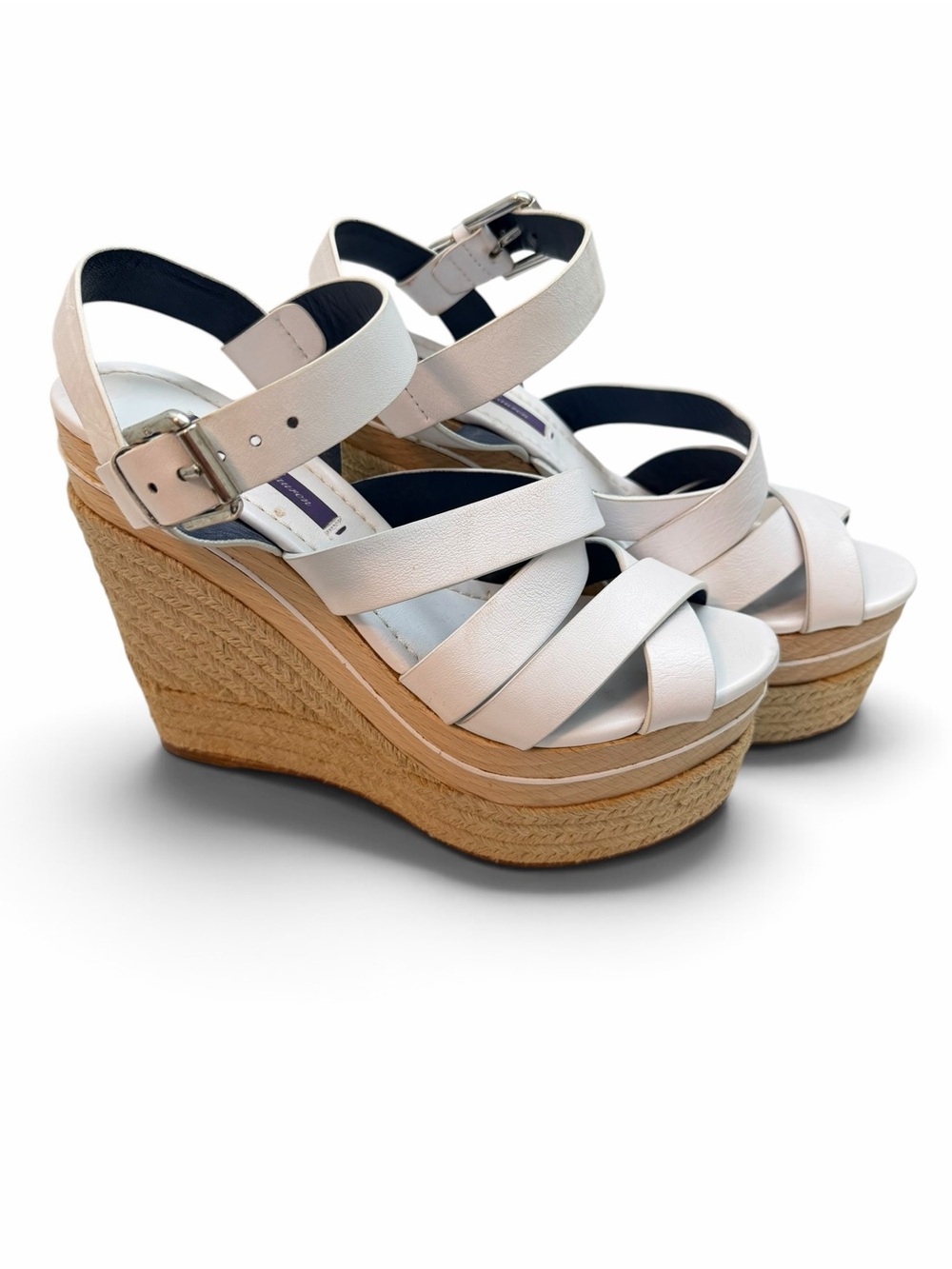 Ralph Lauren Purple Label White Leather Espadrille Platform Wedge Sandals EU 39